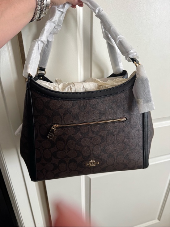 Coach Handbags - Coach Brown Signature Canvas Shoulder Bag with Black Trim